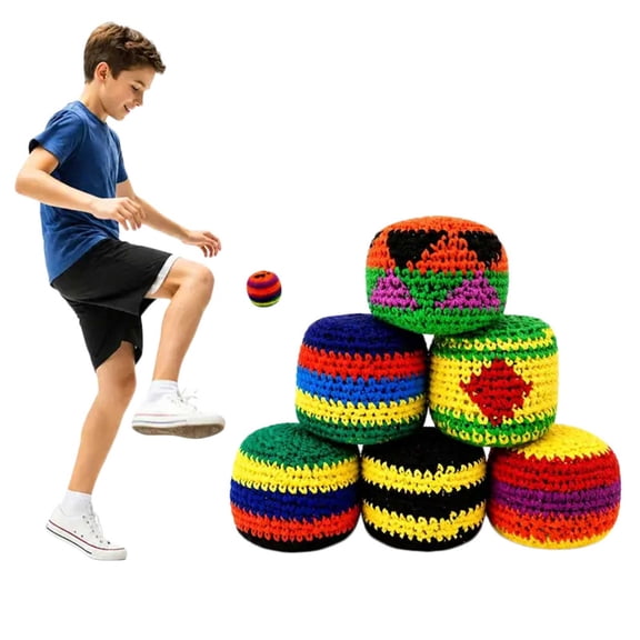 Footbag Sacks for Adults Hand-Made Knitted with Geometric Pattern Multicolored Crochet Coordination Training Fun