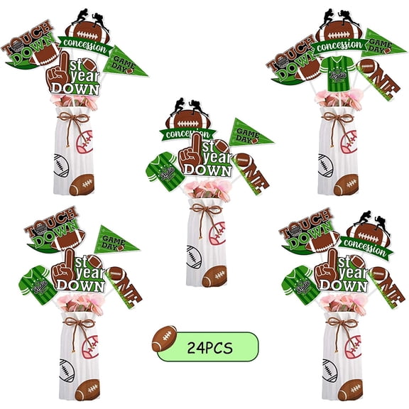 Football 1st Birthday Party Decorations for Boys, 24pcs Football Theme Centerpiece Sticks, First Year Down Football Birthday Decorations, Rugby Superbowl Party Decorations 2023