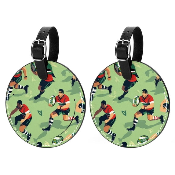 Football 2pcs PU Leather Round Bag Tags Suitcase Handbag Tags with Privacy Cover and Name ID Tag for Travel Luggage, Handbags, Backpacks, School Bags