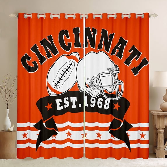 Football 30%-50% Blackout Curtains For Living Room, American Football Curtains 42''Wx84''L, Football Team Cool Game Curtains & Drapes Sports Fans Gift (Cincinnati)