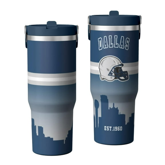 Football 30 Oz Dallas Tumbler with Handle and Straw for Football Fans Gifts City Travel Mug Tumbler Cup for Men Women Keeps Drinks Cold & Hot