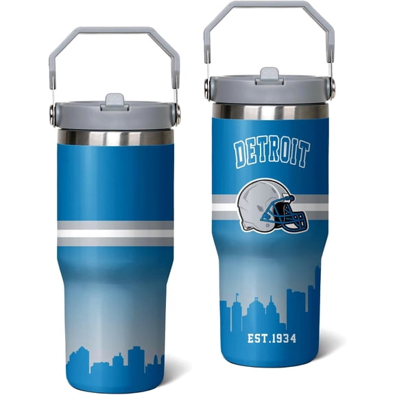 Football 30Oz Detroit Tumbler with Handle and Straw for Football Fans Gifts City Travel Mug Tumbler Cup for Men Women Keeps Drinks Cold & Hot