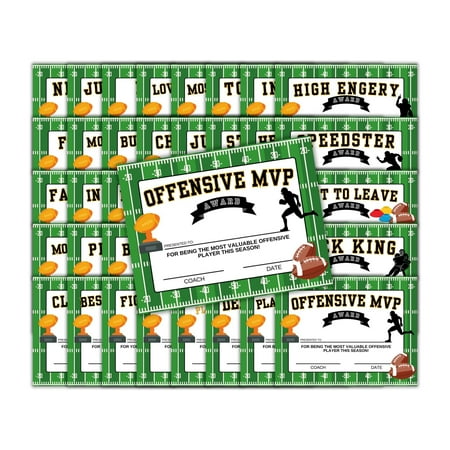 Football Achievement Awards 40pk 8.5x11 End of Year Superlatives Team Certificates Youth Sports Player MVP Recognition Paper