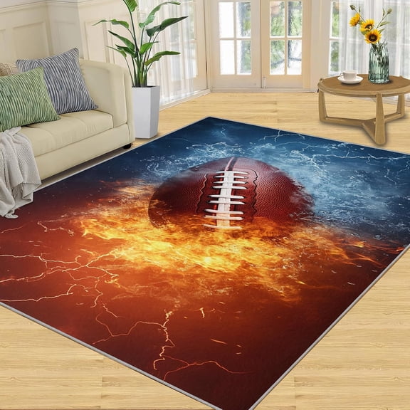 Football American Sports Area Rugs, Brown Football Carpet, Washable Non Slip Low Pile Soft Rug for Living Room Bedroom Dining Room Home Office Decor Mat 2x3ft