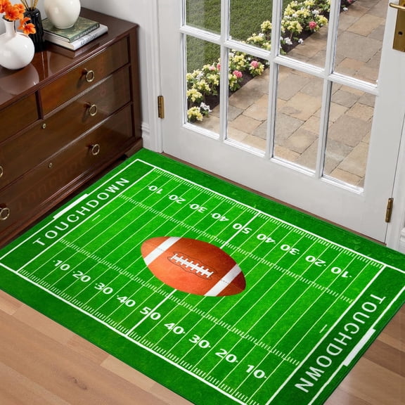 Football Area Rug 2x3ft, Machine Washable, Non-Slip Bottom, Foldable & Easy to Store, Easy-Care Sports Carpet for Living Room Bedroom Kids Room