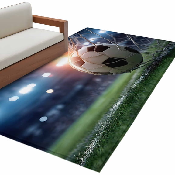Football Area Rug 3x5 Washable Rug Non Slip Goal Net Soccer Sports Orange Blue Green Large Area Rug Indoor Floor Carpet for Entryway Bedroom Kitchen Living Room Home Office Dining Room Nursery