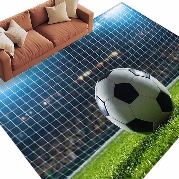 Football Area Rug 5x8 Washable Rug Non Slip Soccer Ball Sports Net Mesh Evening Match Large Area Rug Soft Stainresistant Indoor Floor Carpet for Living Room Bedroom Home Office Dining Room Nursery