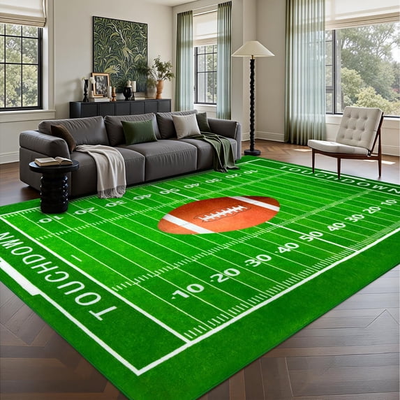 Football Area Rug 8x10ft, Machine Washable, Non-Slip Bottom, Foldable & Easy to Store, Easy-Care Sports Carpet for Living Room Bedroom Kids Room