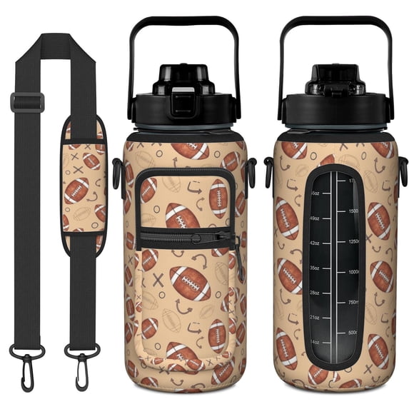 Football Arrow Beige Pattern 64oz Half Gallon Water Bottle with Sleeve ...