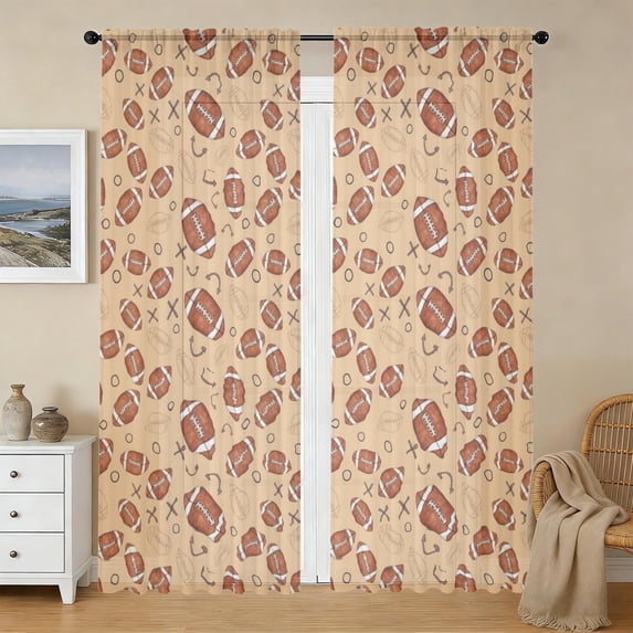 Football Arrow Beige Pattern Sheer Curtains, Rod Pocket Sheer Drapes ...