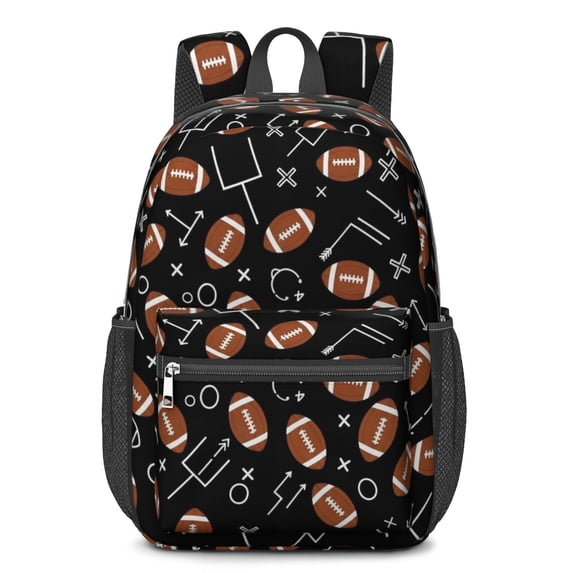 Football Arrow Black Pattern 17" School Backpacks for Teens,Waterproof Oxford Fabric,S-Shape Padded Straps for School,Travel,Hiking,Camping