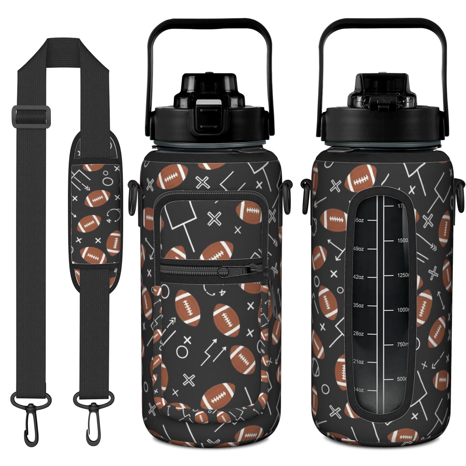 Football Arrow Black Pattern 64oz Half Gallon Water Bottle with Sleeve ...