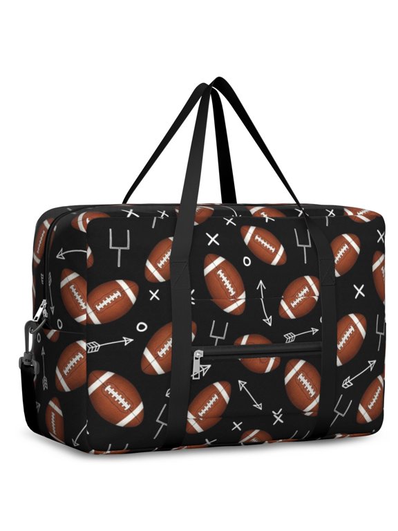 Football Arrow Black Pattern Foldable Travel Duffel Bag, Weekend Overnight Bag with Front Pocket & Trolley Strap, Foldable Design Gifts for Birthday Christmas Thanksgiving,17.7 X 6.3 X 12.6 Inches