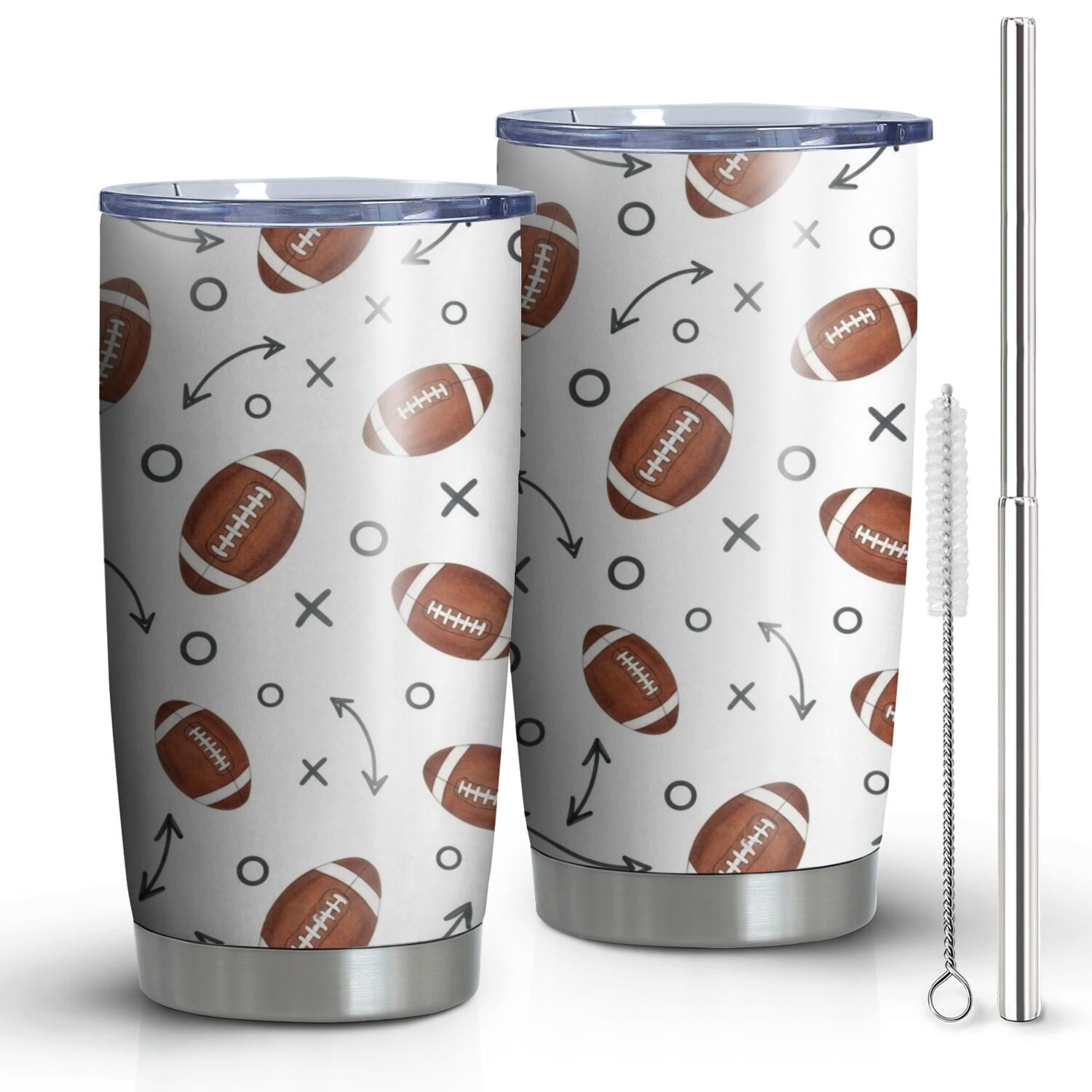 Football Arrow White Pattern 20oz Tumbler with Straw, 1 Pack Stainless ...