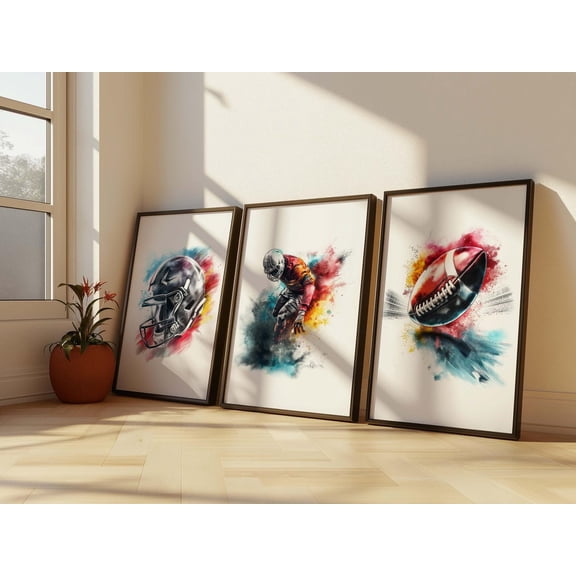 Football Art Print Sports Theme Decor Athletic Wall Art Set 3 Unframed Paper Print 8x12