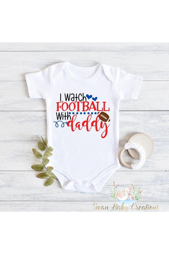 Football Baby Bodysuit, On Sundays I Watch Football With Daddy Shirt, First Sunday Football Season Baby Girl Outfit, First Football Season Cute Baby Onesie, BABY BODYSUIT LAT 4424