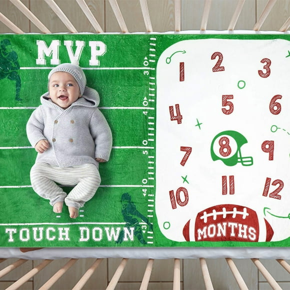 Football Baby Monthly Milestone Blanket Sports Month Blankets Growth Chart Nursery Swaddling Blankets Gift Ideas for Newborn Baby Shower Photography Background Prop Soft Plush 47"x59" Clearance