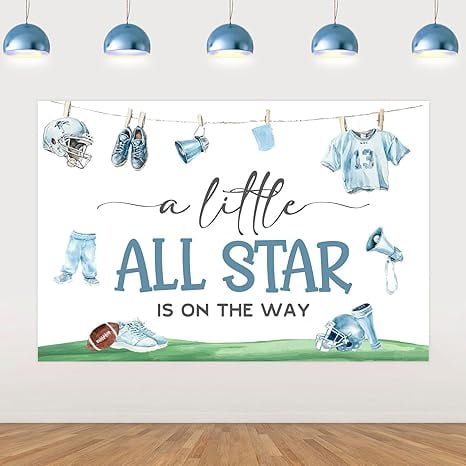 Football Baby Shower Decorations 5 * 3ft Touchdown Backdrop Banner A Little All Star is On The Way Banner Rugby Theme Sports Match Events Background Supplies for Boy Ball Game Party