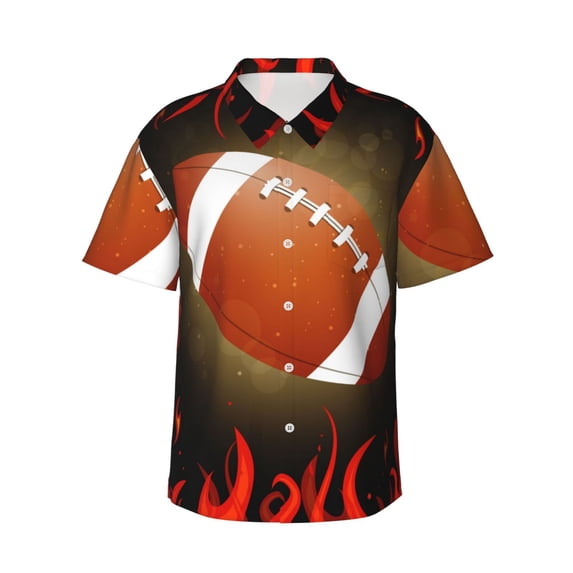 Football Background Hawaiian Shirts For Men, Summer Short-Sleeve Relaxed-Fit Button-Down Shirts X-Large