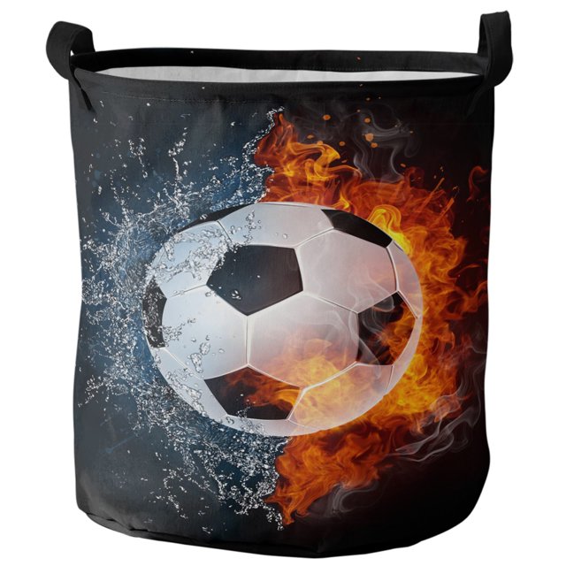 Football Ball Sports Fire Water Soccer Dirty Laundry Basket Foldable