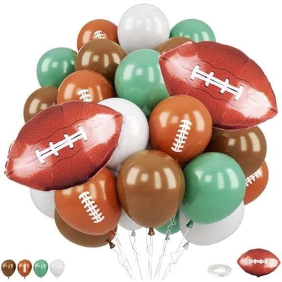 Football Balloons, 12 Inch Sage Green White Brown Football Printed with Football Foil Balloon For Boys Game Sports Birthday Party Football Themed Decorations