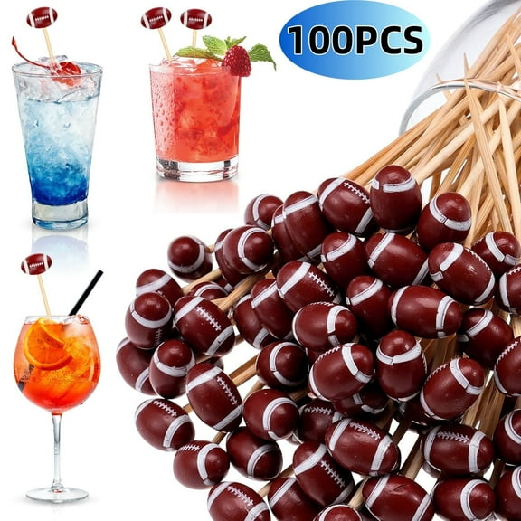 Rugby Bamboo Cocktail Picks 4.7 inch 100 pcs - Formal Celebrations Sports Birthday Party Supplies