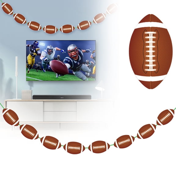 Football Banner Garland 32 Cards with Ropes for Themed Party Birthday Bowl Game Fan Home Decor