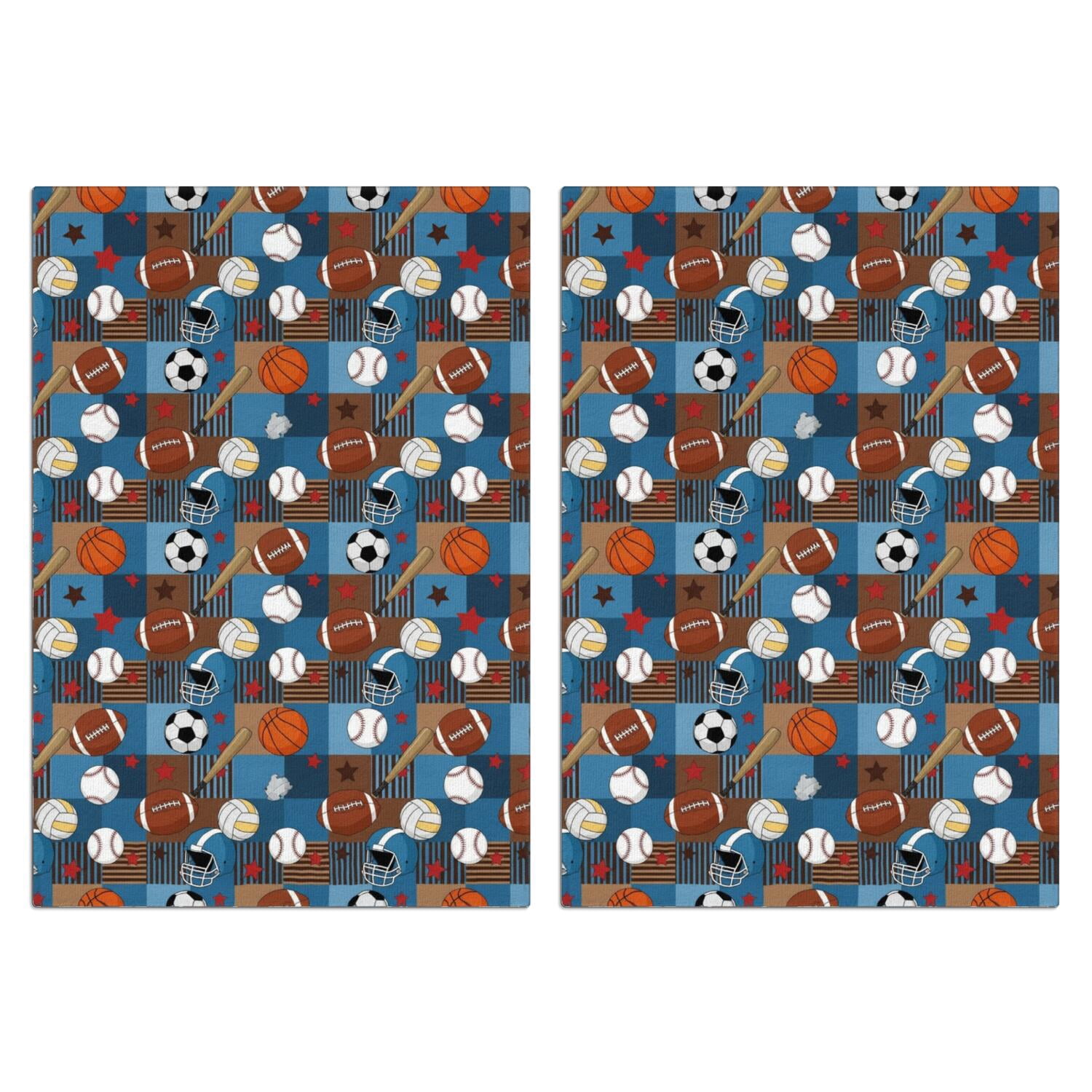Football and Basketball Blue Pattern Kitchen Towels Set Of 2 ...