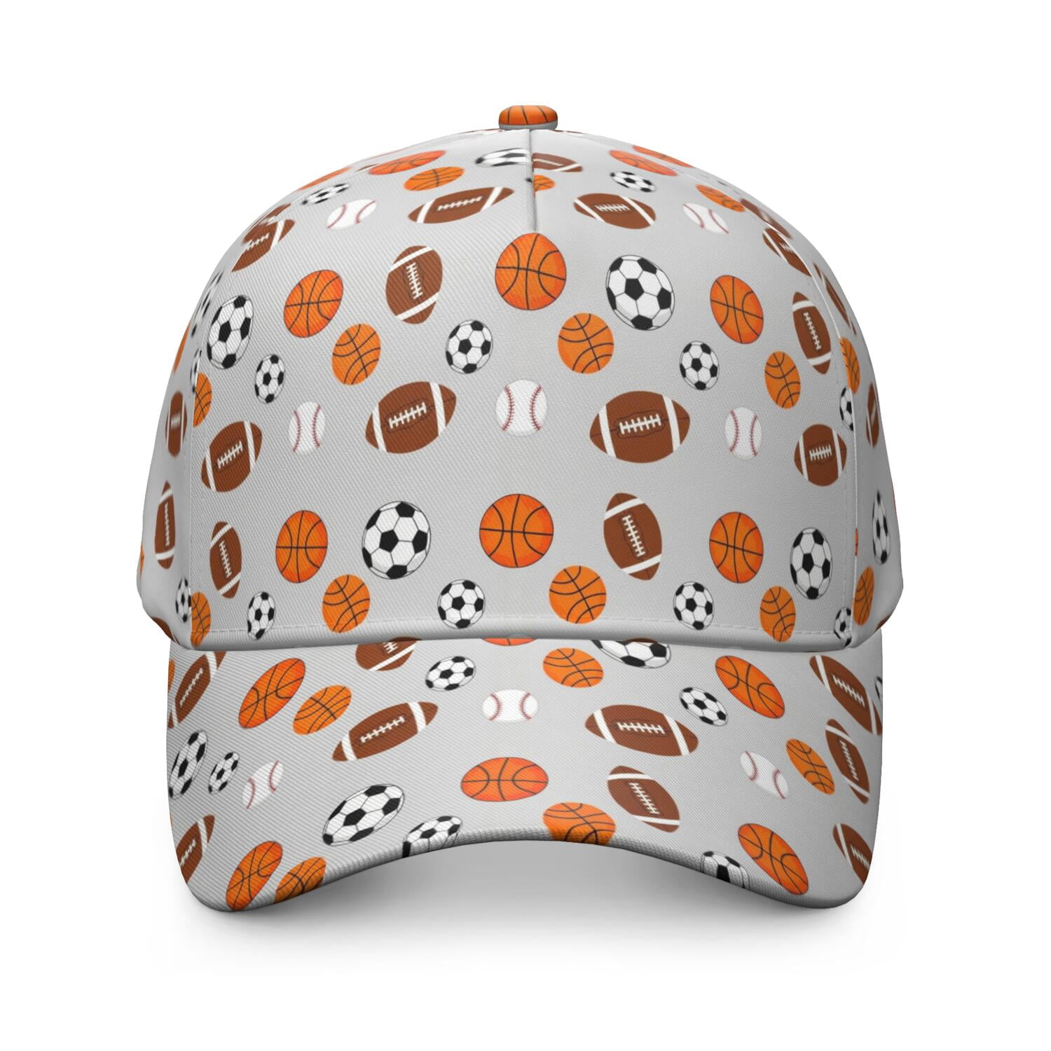 Football and Basketball Grey Pattern Baseball Cap, Structured Flat Bill ...