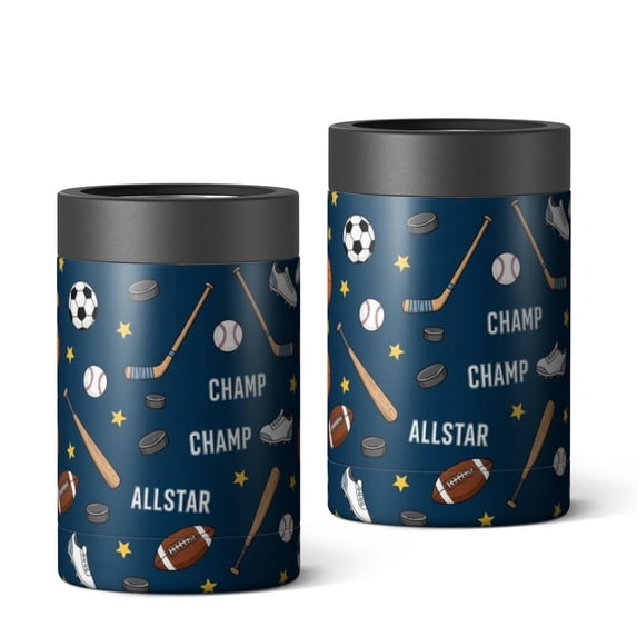 Football and Basketball Navy Pattern OneSize Can Cooler 1 Pack, Vacuum ...