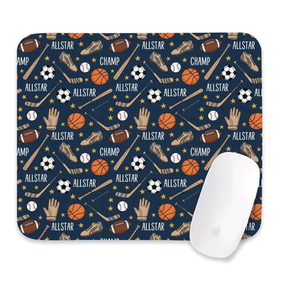 Football and Basketball Navy Pattern Square Mouse Pad, Desktop Mouse ...