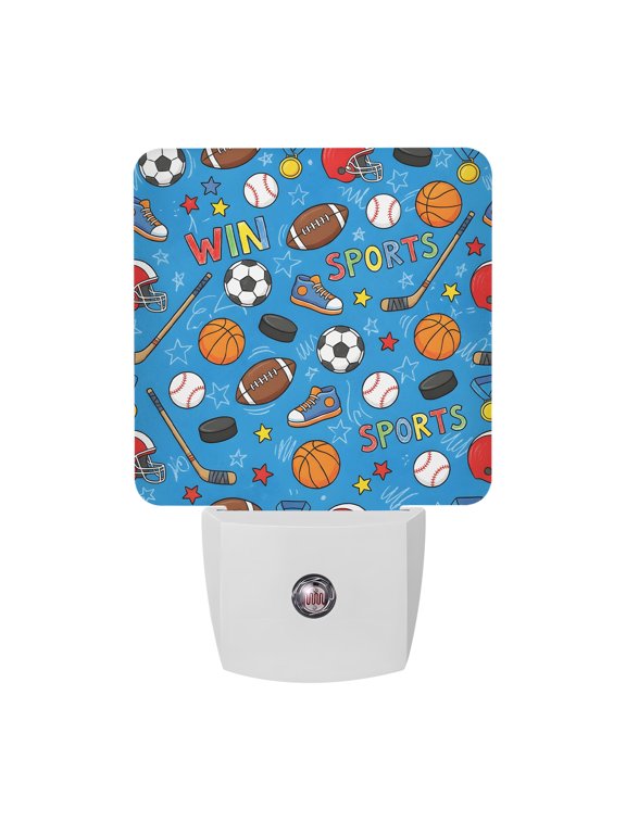 Football Basketball Night Lights, Rugby Baseball Sport Shoes Helmet Win Blue Smart Auto Dusk to Dawn Sensor Nightlights Plug-in Nightlight for Bedroom Bathroom Living Room Kitchen Hallway