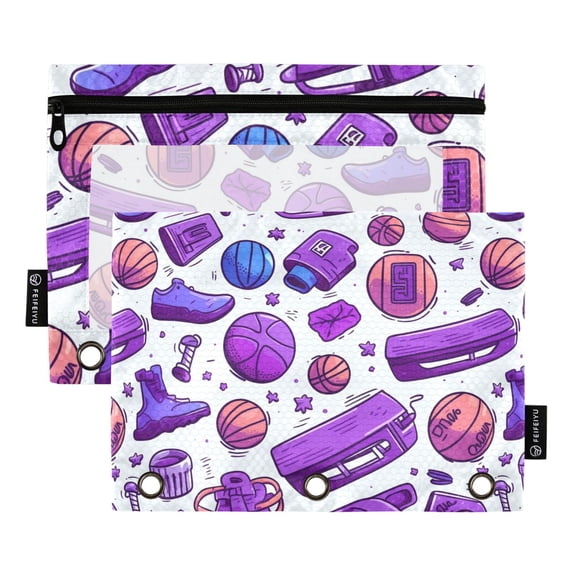 Football Basketball Shoes 2 Pack Pencil Pouch for 3 Ring Binder Smooth Zipper Folders with Pockets Clear Window Pencil Case