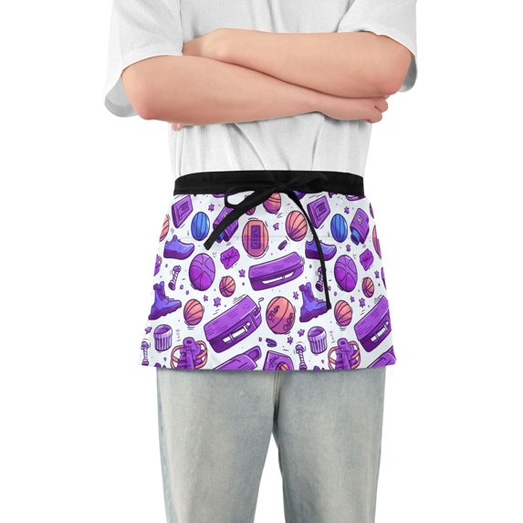 Football Basketball Shoes Server Apron with 3 Pockets Waterproof Waitress Waist Short Apron for Man Woman 12 Inches