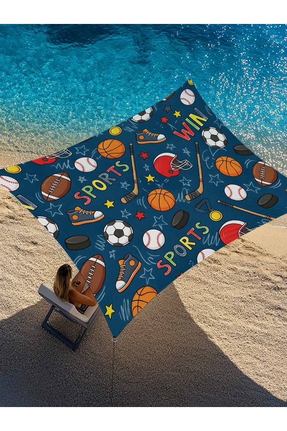 Football Basketball Sun Shade Sail 14' x 18', Rugby Baseball Sport Shoes Helmet Win Navy Rectangle Outdoor Sunshade Canopy, Waterproof UV Block Patio Covers for Garden Yard Beach