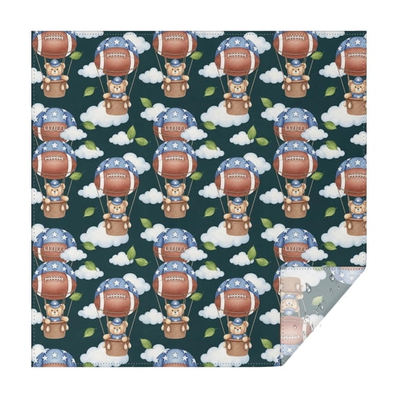 Football Bear Darkgreen Pattern Square Tablecloth, Waterproof Wipeable Spillproof Washable Table Cover for Home Kitchen Party and Daily Decor 42"x42"