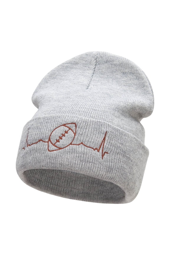 Football Beat Embroidered Long Beanie - Heather Grey OSFM