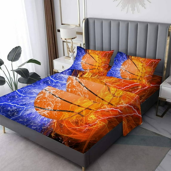 Football Bed Sheets Queen Size,Bedding Set Fitted Sheet for Kids Boys Girls Teens Room Decor,1 Fitted Sheet + 1 Flat Sheet + 2 Pillow Case