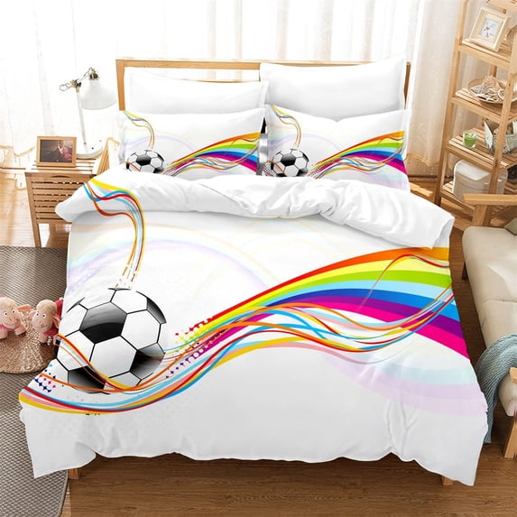 Football Bedding Duvet Cover Set Comforter Cover Sets for Boys Sports Duvet Cover Boy, Youth Sport Printed Bed Set 3 Piece Kids Quilt Cover Bedroom Decorate Bedding Set