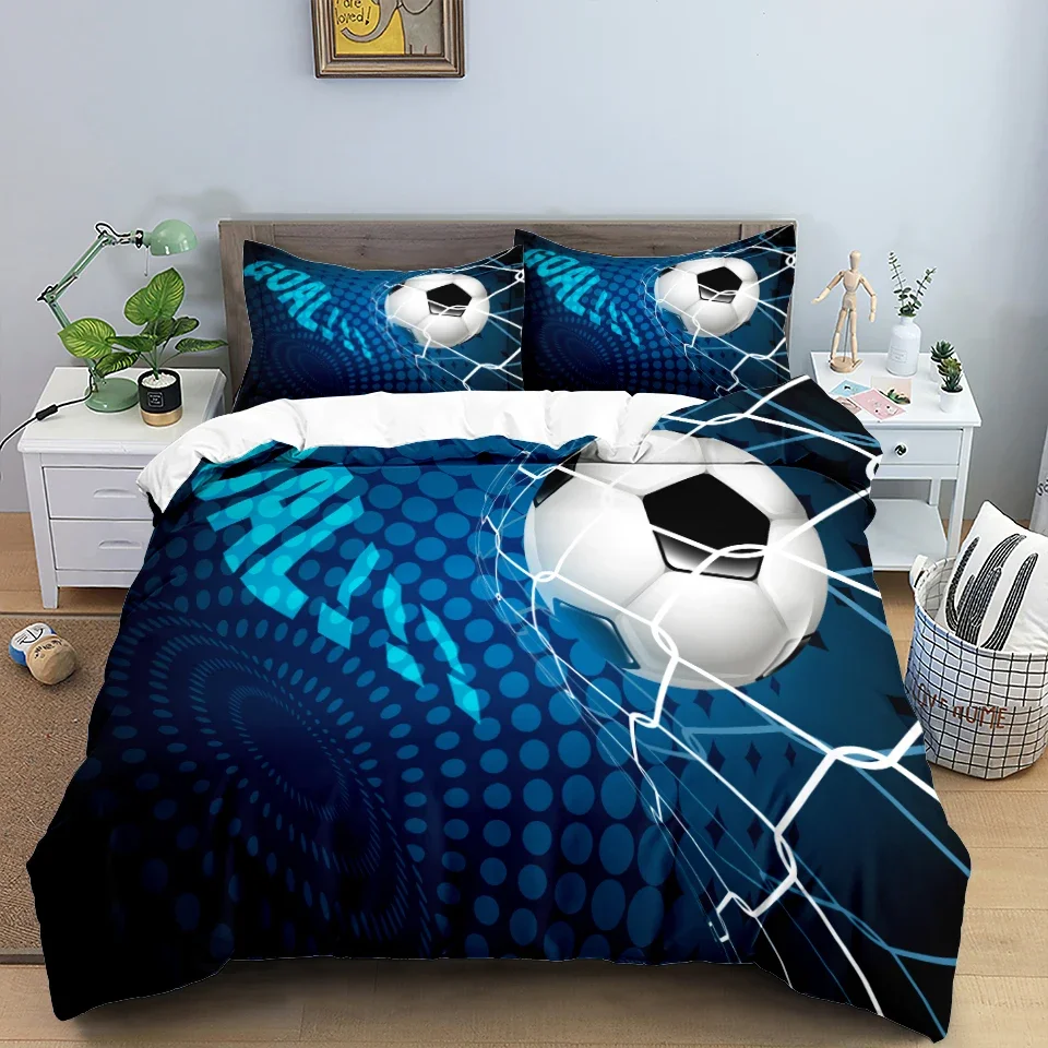 Fluorescentie Geel Voetbal Voetbal Dekbedovertrek Jongens Voetbal Beddengoed Set voor Kinderen Tieners Voetbal Sport Dekbedovertrek Eten Slaap Voetbal Sprei Cover Slaapkamer Decor Quilt Cover 3 Stks