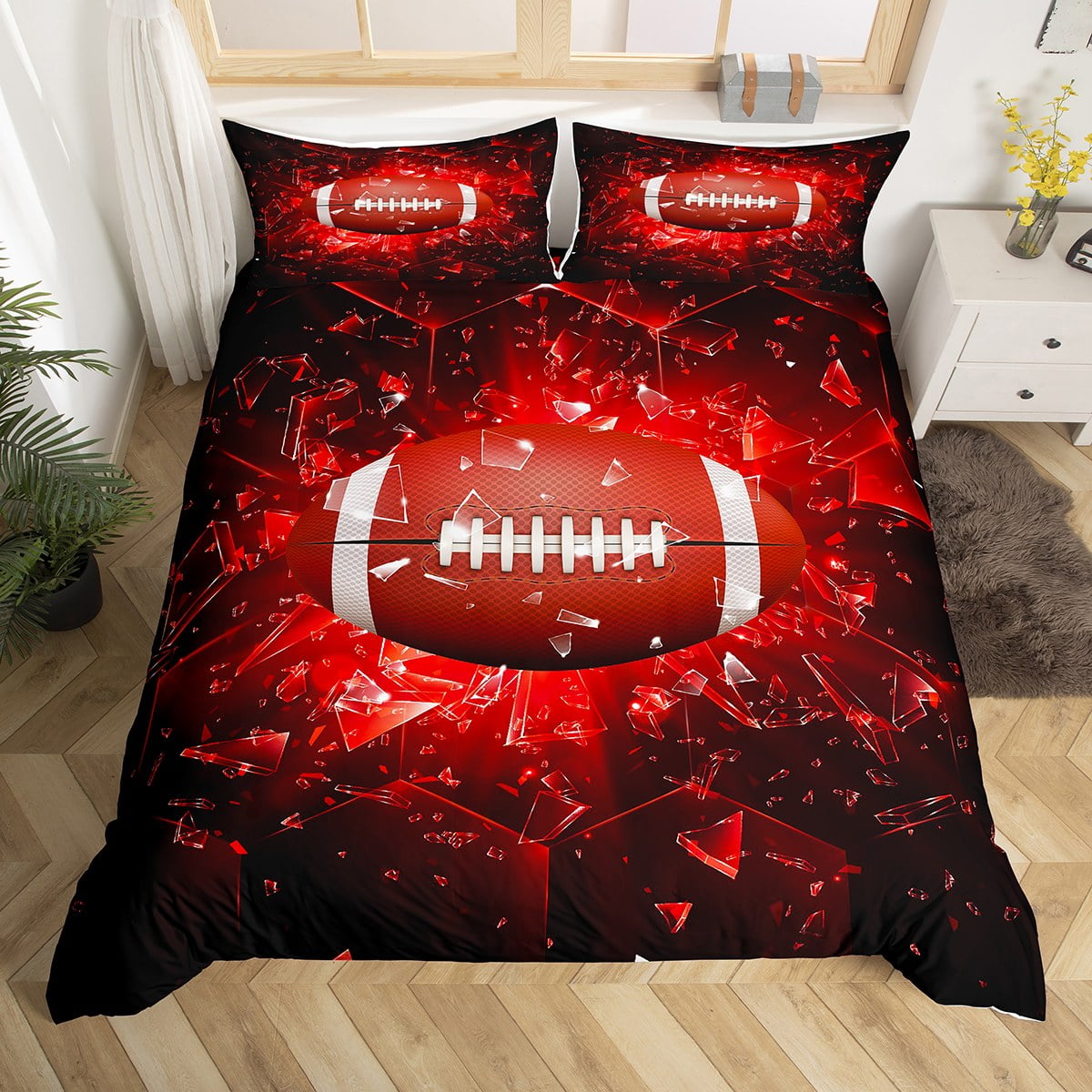 Football Bedding Set for Kids,3D America Football Print Duvet Cover