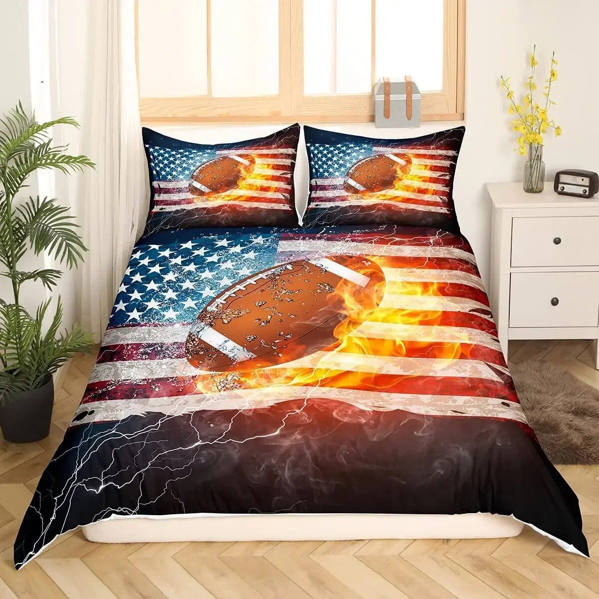Football Bedding Set for Teen Boys Sport Duvet Cover Set Football Theme Bedding Set Double