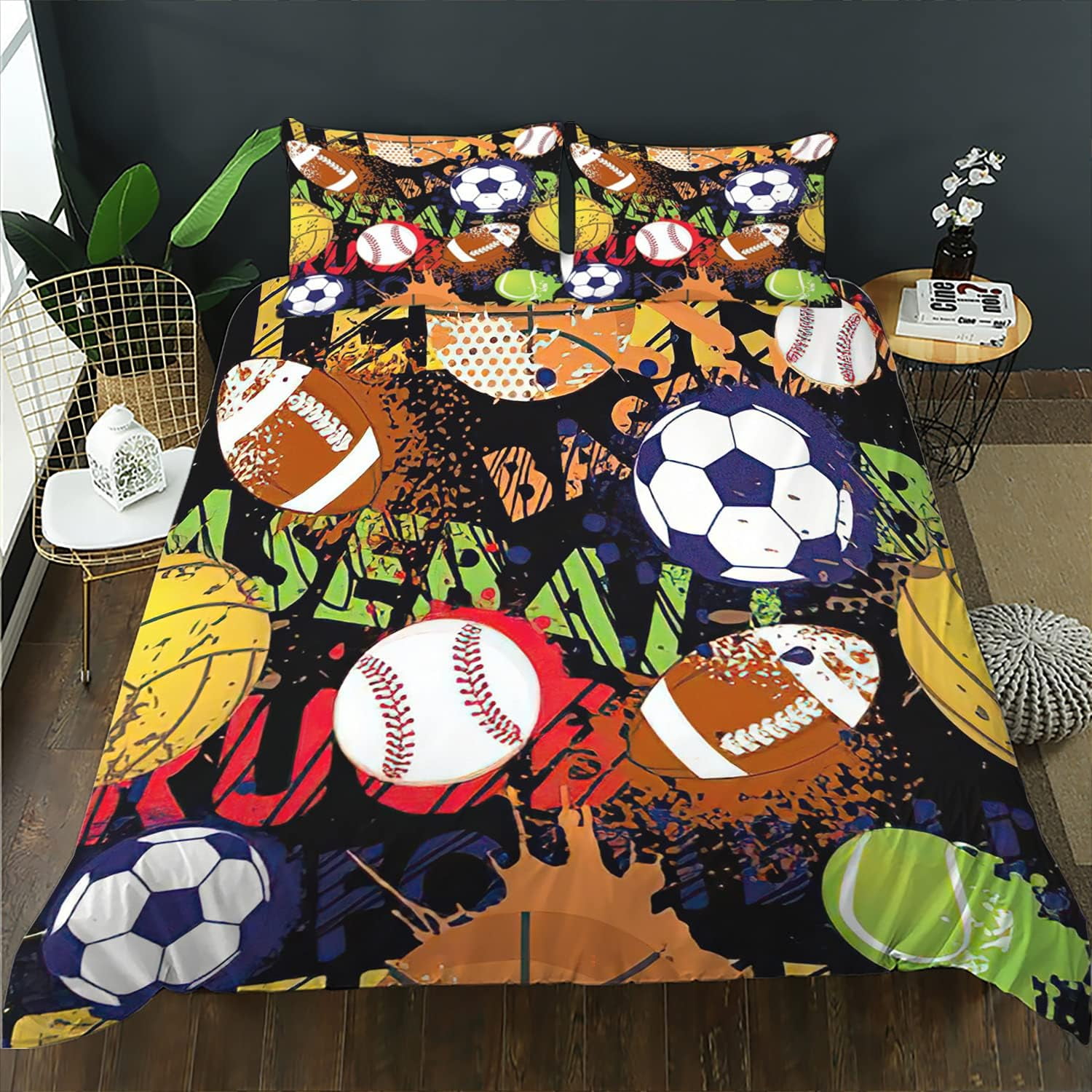 Football Bedding Sets for Teen Boys,Sport Duvet Cover Set,Basketball Theme Bedding Set