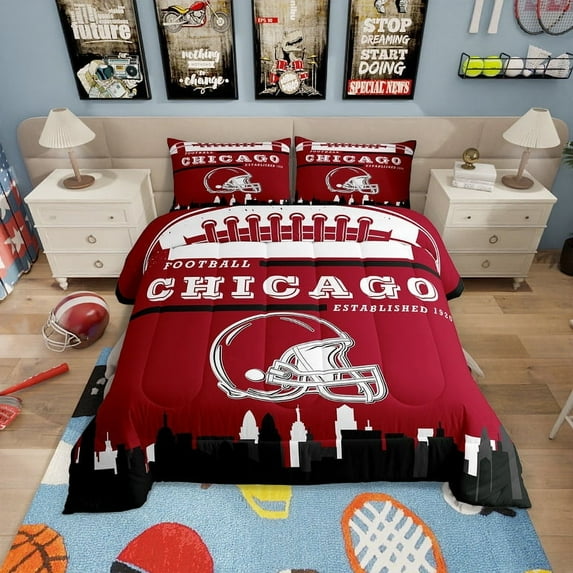 Football Bedding Sets Toddler,Sports Comforter Set,American Football Fans Down Comforter Rugby Player Rose Pink Red Bedding Comforter Sets
