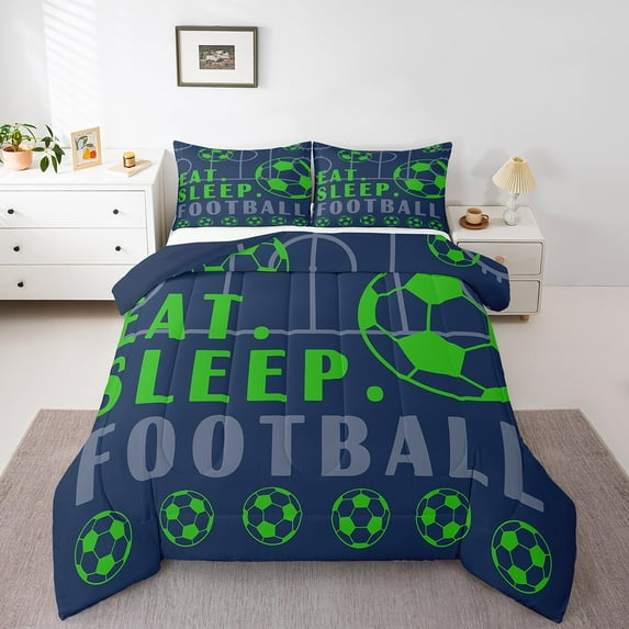 Football Bedding Sets Sport Game Ball Theme Comforter Sets Football Room Decor Down Comforter Sports Comforter Sets Teen Sports Bedding Bed Set 2 Pcs Navy Blue Green