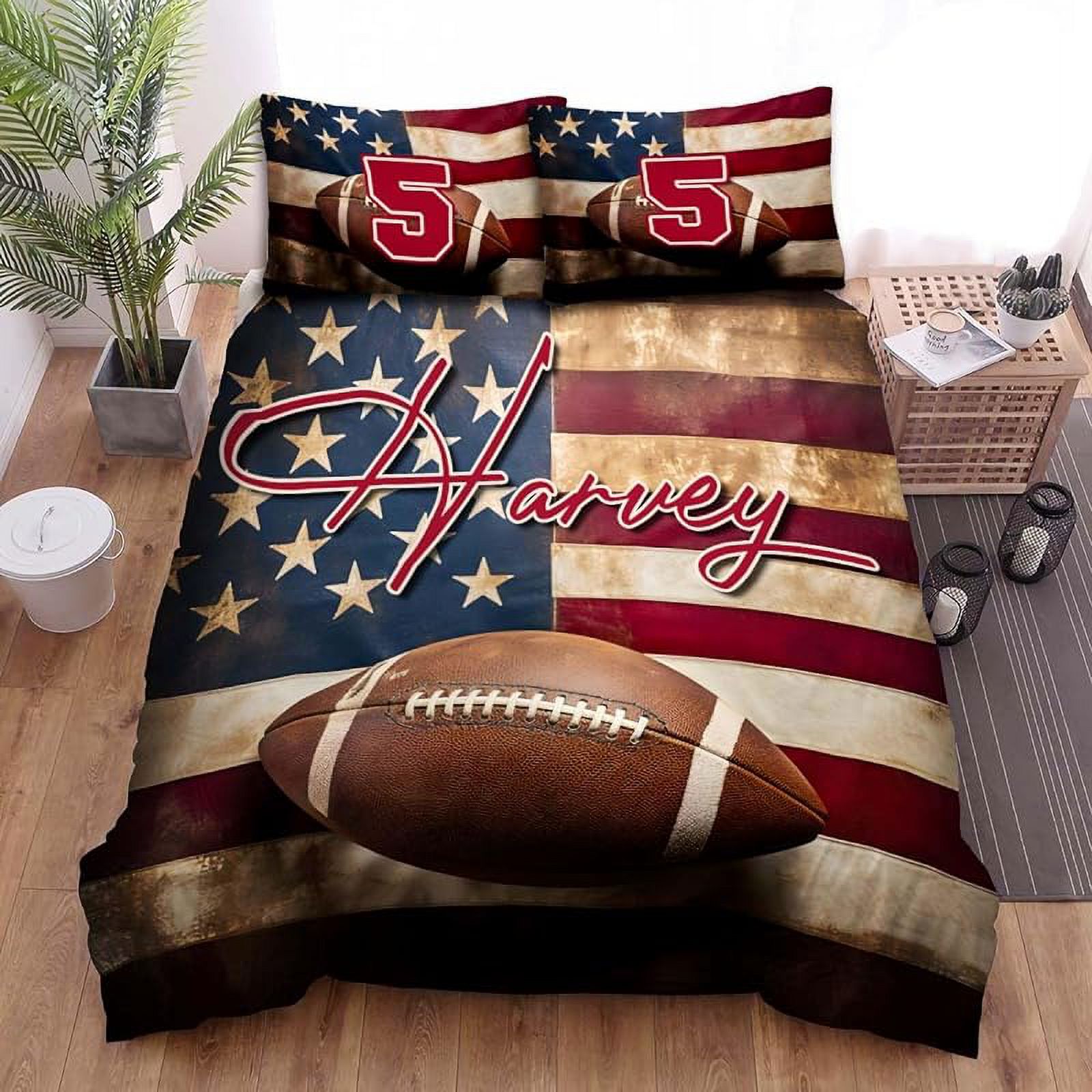 Football Beding Sets for Boys Football Player 3D Black Comforter Set