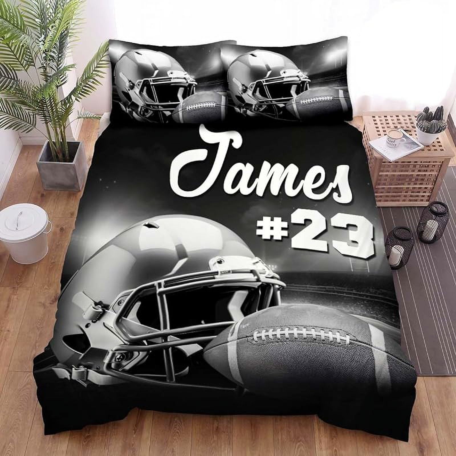 Football Beding Sets for Boys Football Player 3D Black Comforter Set