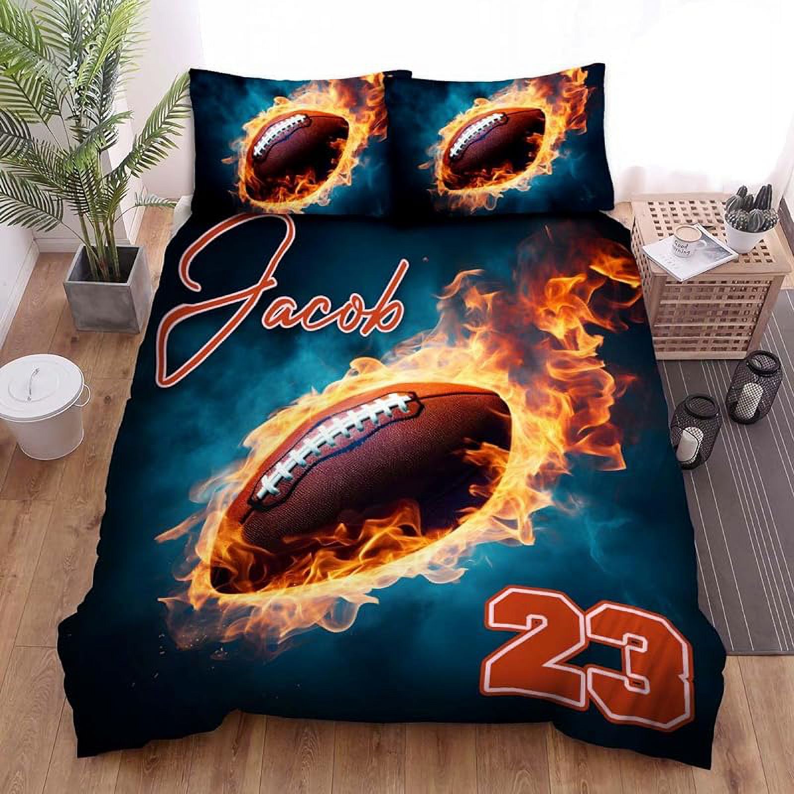 Football Beding Sets for Boys Football Player 3D Black Comforter Set