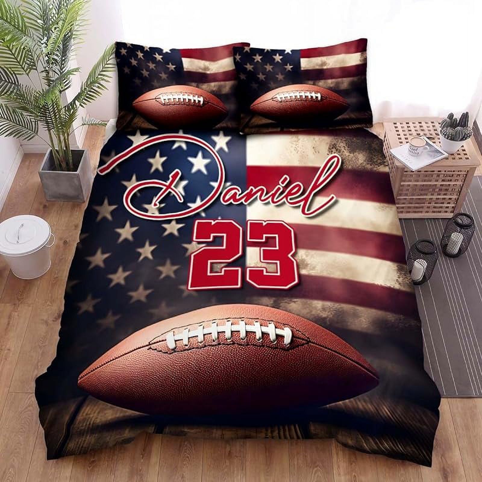 Football Beding Sets for Boys Football Player 3D Black Comforter Set