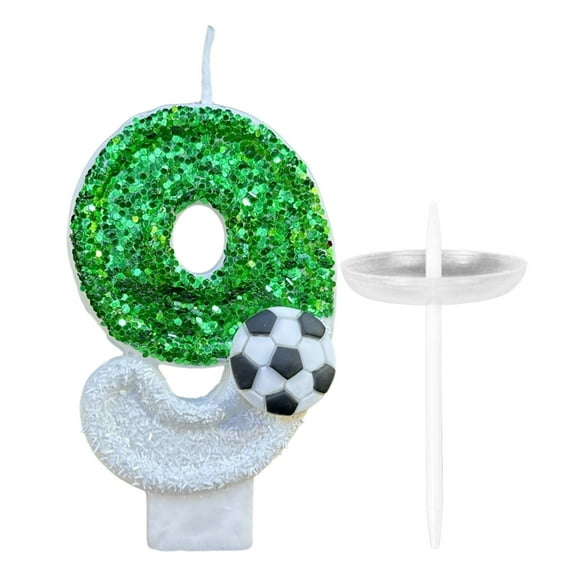 Football Birthday Candles Number Cake Topper 3D Green Glitter Decorations For Cupcake Celebrations Supplies Party